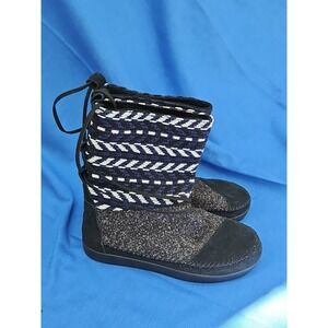Toms Nepal Boots Pull‎ On Suede Aztec Southwestern Textile Black & White NEW